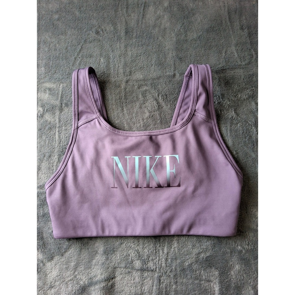 Nike Dri-FIT Women Purple Metallic Silver Logo Sports Bra Size Small Activewear‎